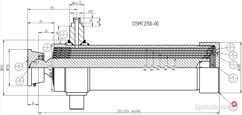 SIŁOWNIK PRZYCZEP 2150mm 17T WYWRÓT NA 3 STRONY Solec Kujawski