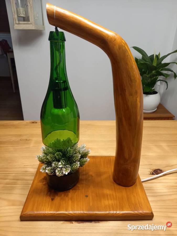 Ręcznie robiona eko lampa z drewna i butelki Lublin