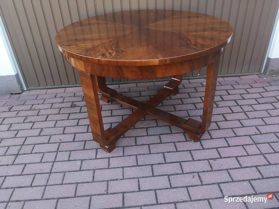 Stół ArtDeco Orzech Okrągły Rozkładany 120