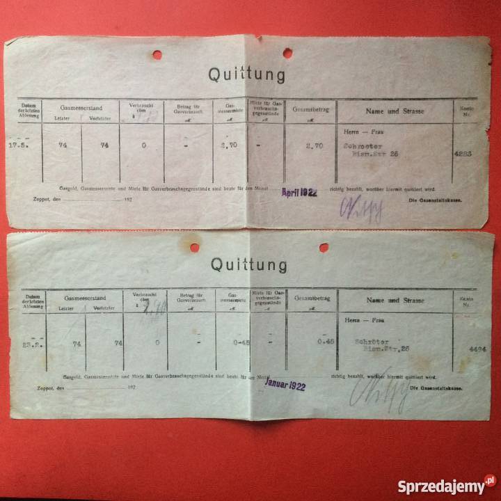 869 Rachunek Miasta i Pokwitowania Zoppot sprzedam