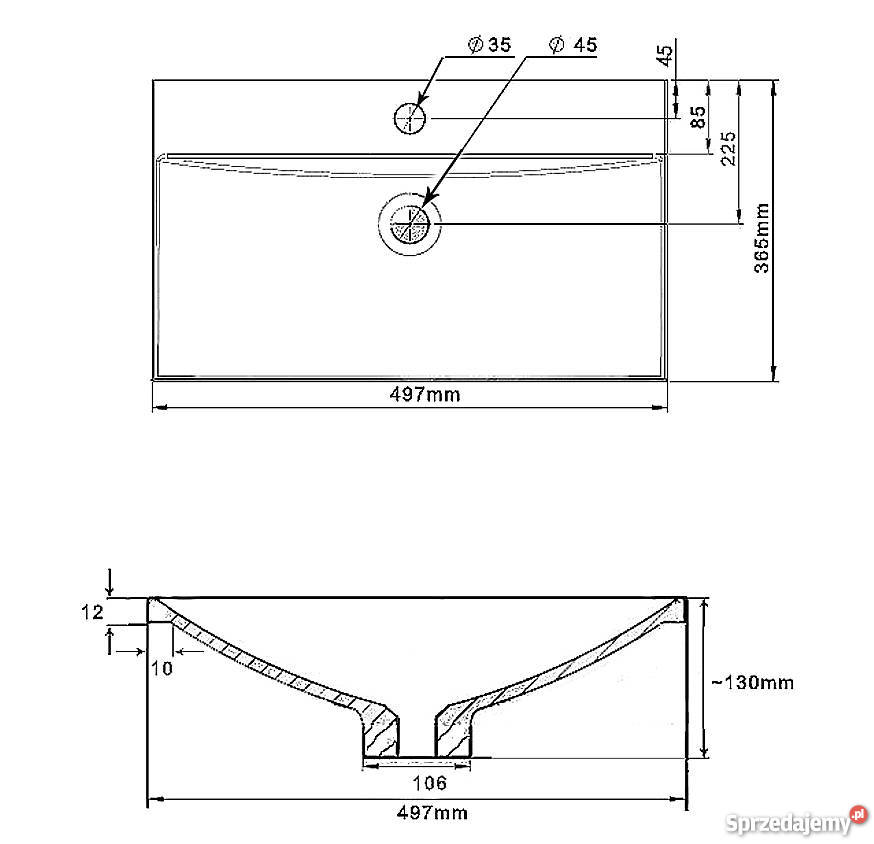 Mała i cienka umywalka nadblatowa SLIM 50x36x13 Olsztyn