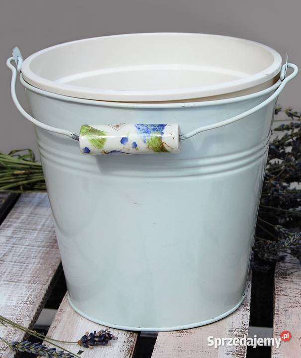 Wiaderko metalowe ceramiczny uchwyt lawenda