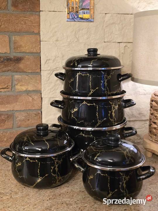 PROMOCAJA 199 Garnki duże emalia czarny marmur Garnki i szybkowary Zabrze
