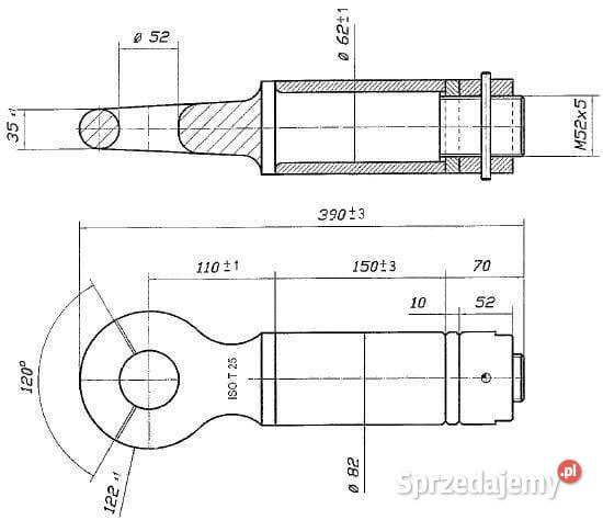 Ucho zaczepu obrotowe 52 mm L390 25 t OTO25 Kamionna sprzedam