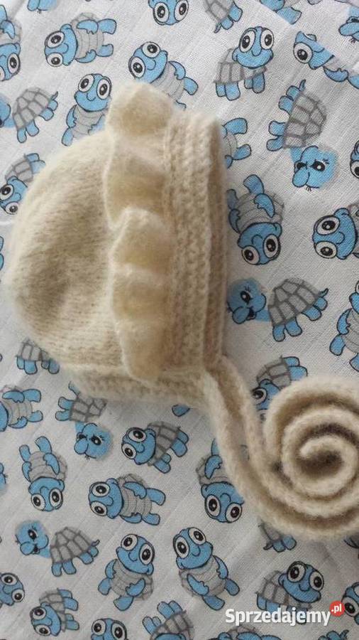 Czapeczka newborn alpaka ecru sesja Warszawa