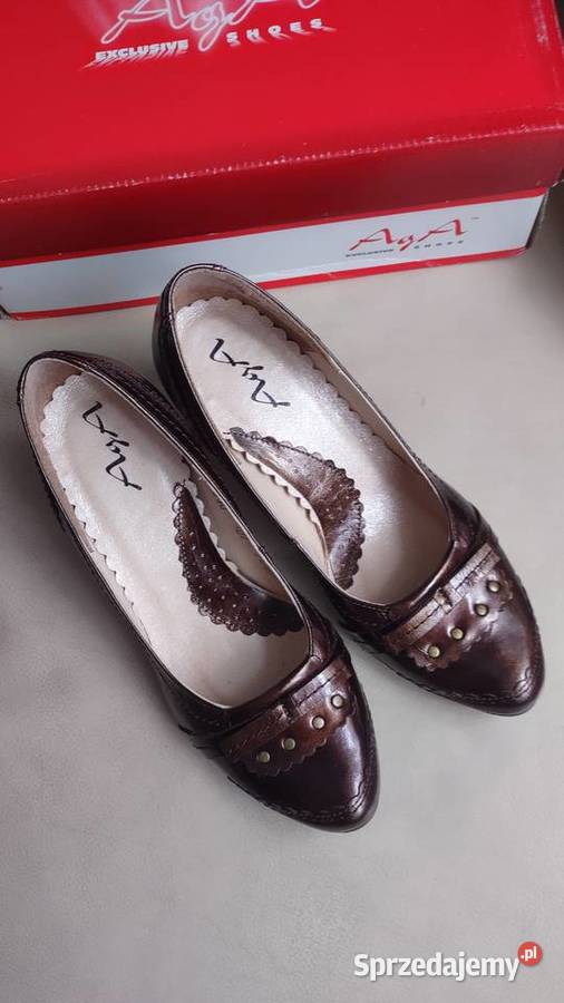 Skórzane brązowe półbuty czółenka damskie 36 AgA Olkusz