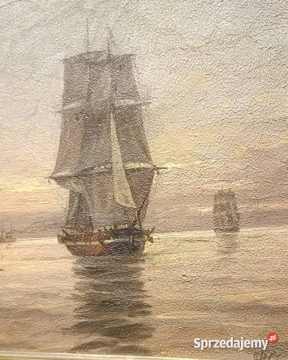 Olej na płótnie żaglowce podpisany XIXXX złota mazowieckie