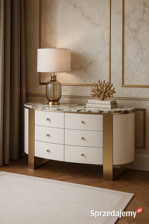 Komoda biała na złotych nogach z kamiennym małopolskie Golkowice