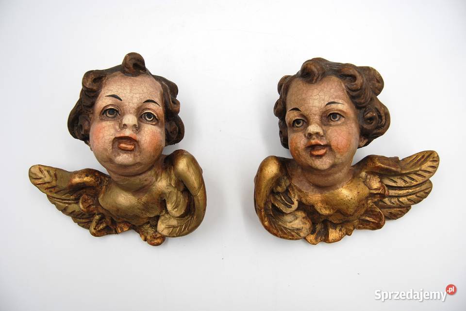 Rzeźba drewniana głowa anioła putto XIX w