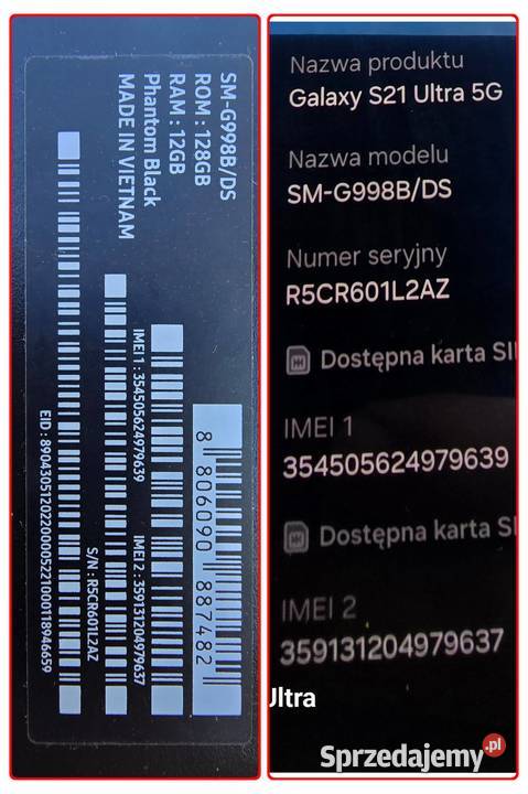 Samsung Galaxy S21 Ultra 5G 12128GB Dziekaństwo