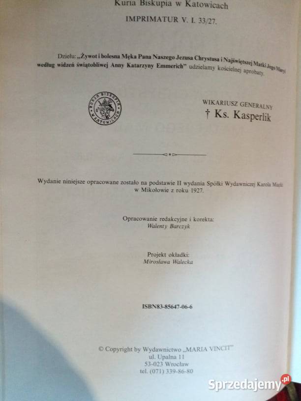 ŻYWOT i BOLESNA MĘKA PANA NASZEGO JEZUSA Żarki sprzedam
