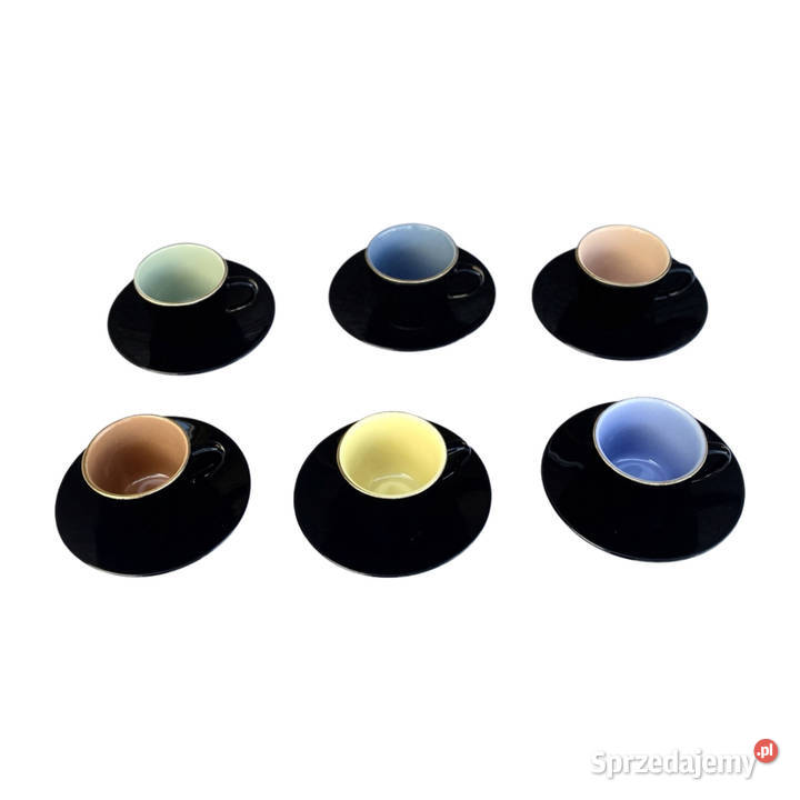 Komplet sześciu kolorowych filiżanek Ditmar Warszawa sprzedam