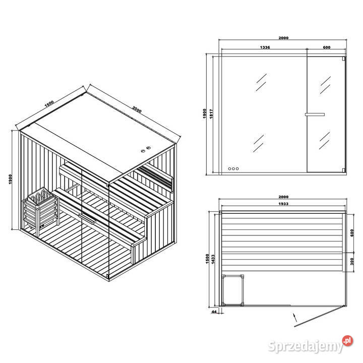 Sauna fińska Montana panoramiczna czarna rama