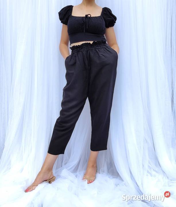 Spodnie czarne M 38 HM len lniane wiskoza