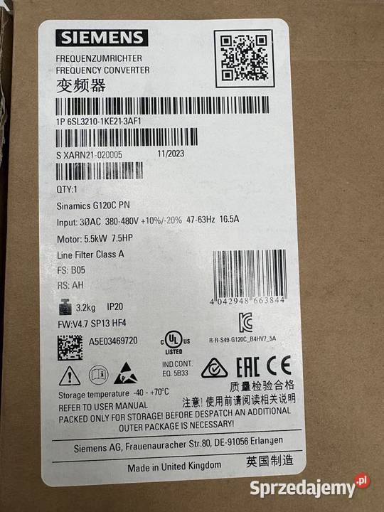Siemens 6SL32101KE213AF1 55kW Falownik