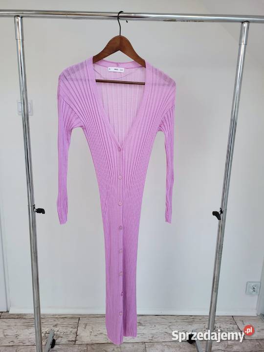 Różowy długi sweter w prążki kardigan różowy Liszki