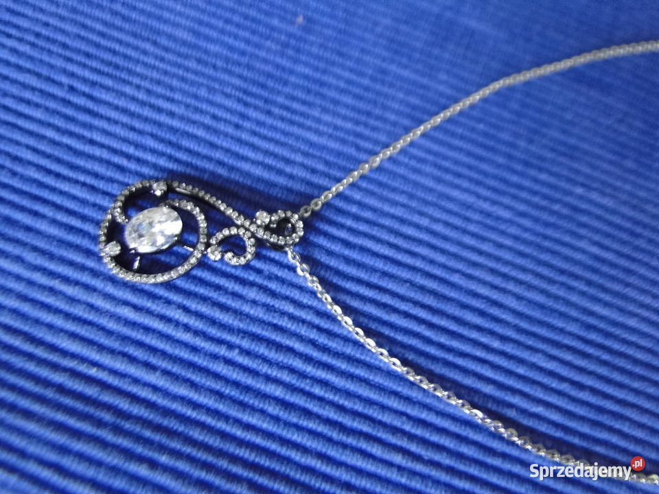 Ozdobny naszyjnik srebro oksydowane i cyrkonie Warszawa