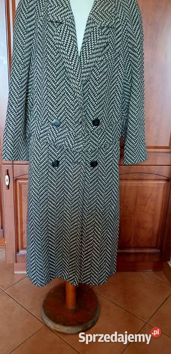 Płaszcz damski 100 wełna Pepitka