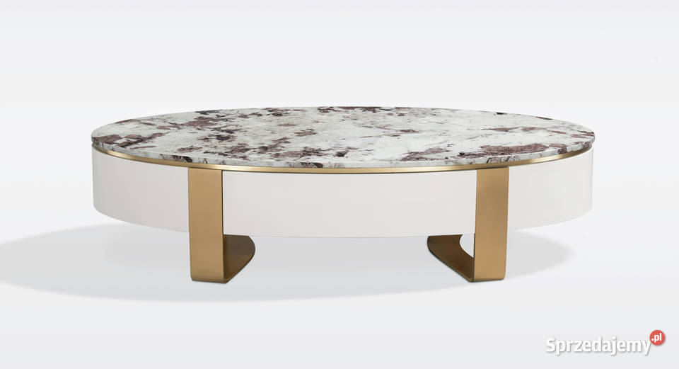 Stolik kawowy biały ława na złotych nogach Golkowice