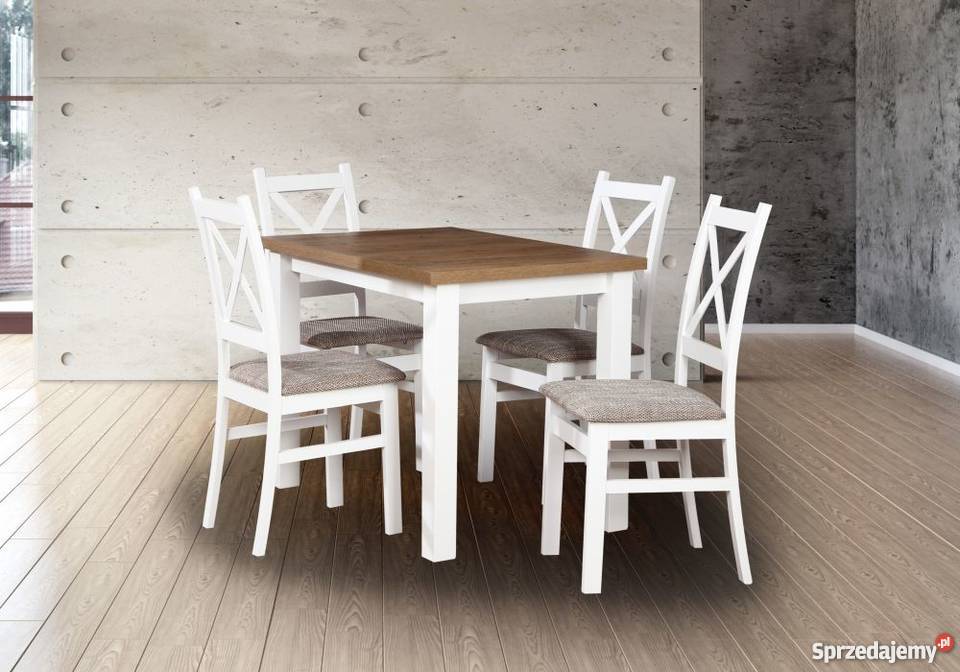 Biały Zestaw Stół  z 4 Krzesłami