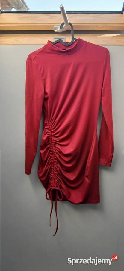 Bordowa sukienka mini ze ściągaczem dopasowana Grudziądz sprzedam