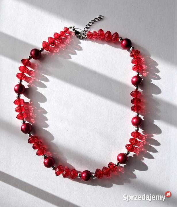 Burgundowe korale naszyjnik retro vintage PRL Kraków