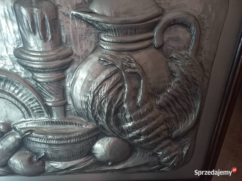 Obraz cynowy Martwa natura w dębowej ramie Lipno sprzedam