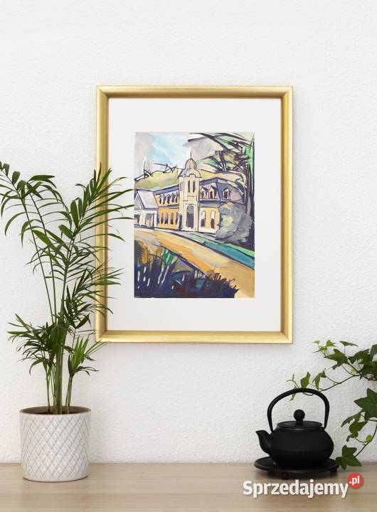 Architektura obraz gwasz Saba ekspresjonizm 29 x wielokolorowy Dom i Ogród lubelskie Lublin