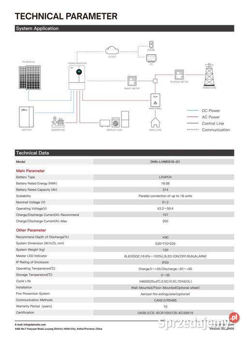 Magazyn energii LV DAH SOLAR DHNLVWES16G1 16 kWh