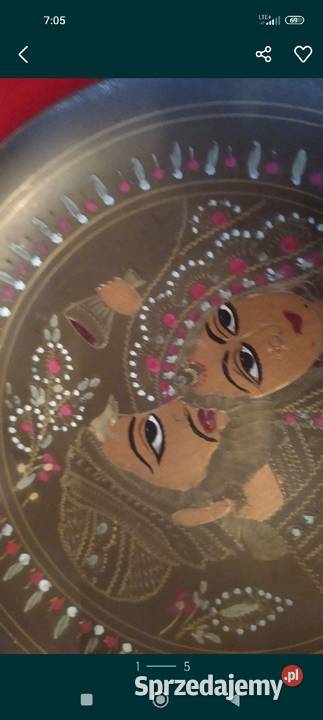 Stary ręcznie malowany talerz patera z mosiądzu Pozostałe dolnośląskie