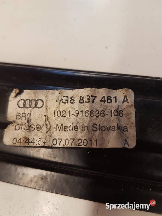 MECHANIZM SZYBY LEWY PRZÓD AUDI A7 4G8837461A Wyposażenie elektryczne Przystajń