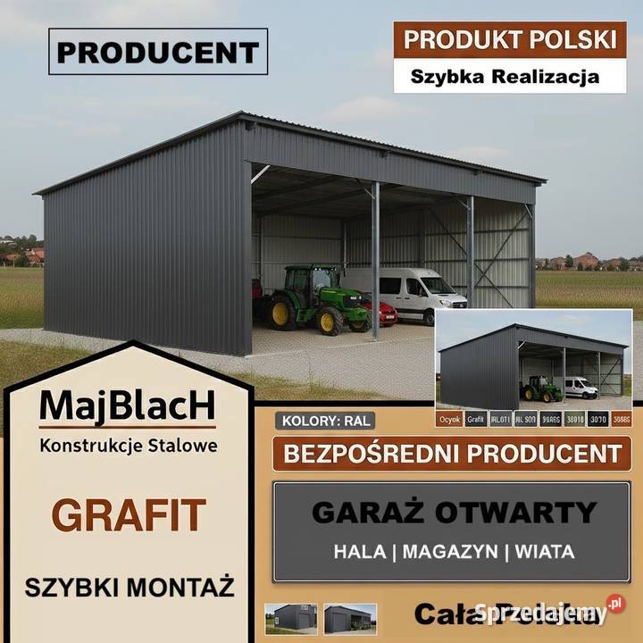 GRAFITOWA WIATA Garaż Blaszany Zadaszenie Hala blacha Leszno sprzedam