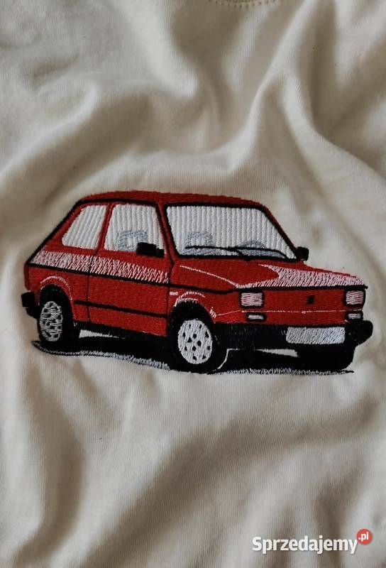 Koszulka bawełniana z haftem Fiat 126p Logo Odzież codzienna Ligota