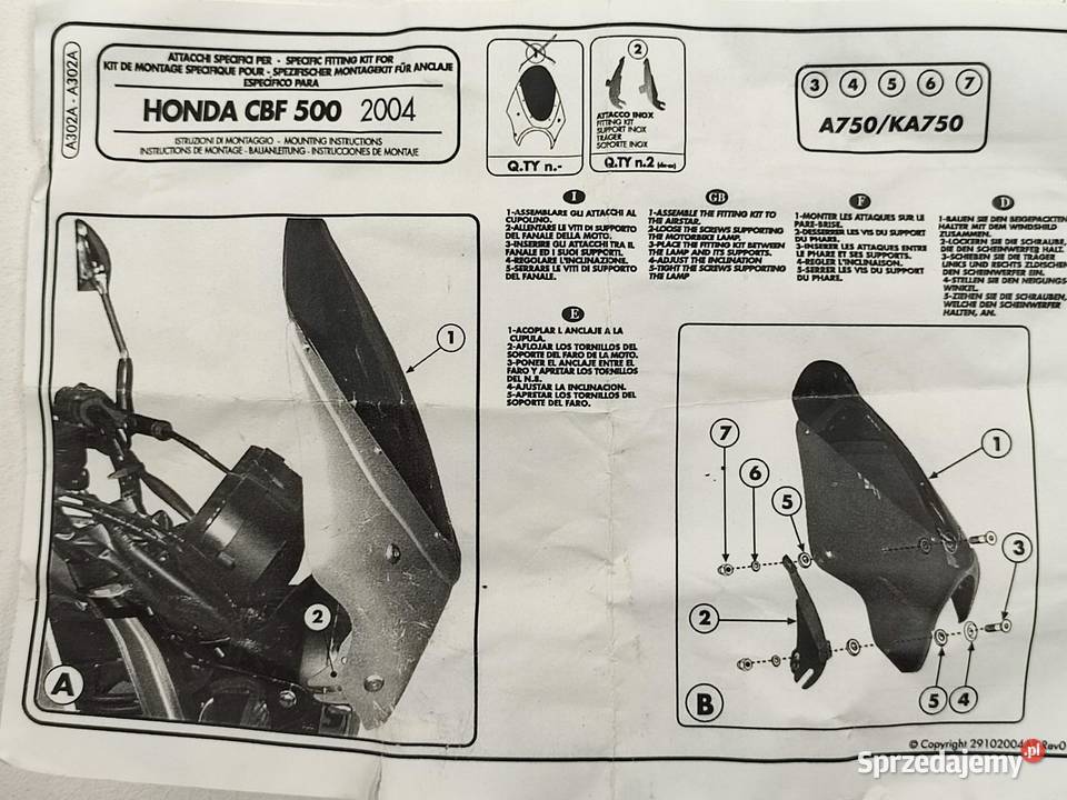 STELAŻ MOCOWANIE SZYBY HONDA CBF 500 600 N