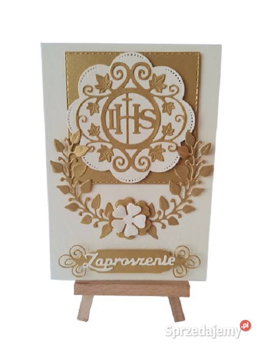 Zaproszenia Komunia Ihs W Serwetce C6 Złoto Ecri Poznań sprzedam