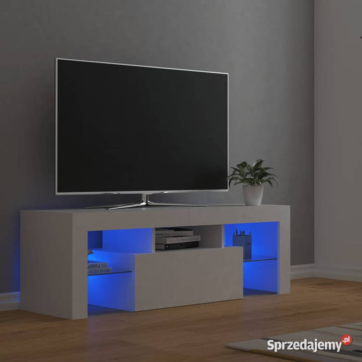 Szafka pod TV z oświetleniem LED biała 120x35x40