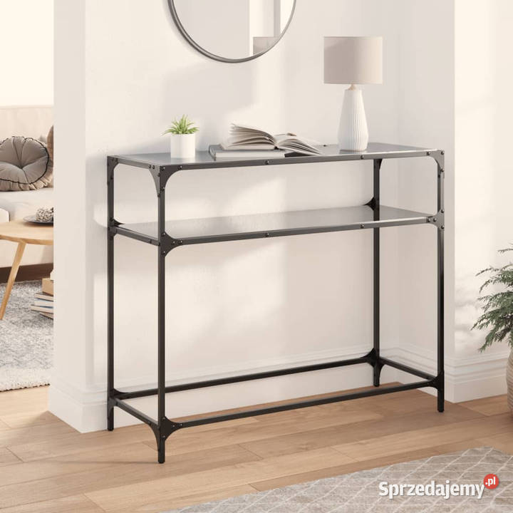 Stolik kawowy z czarnym szklanym blatem 98x35x81 sprzedam