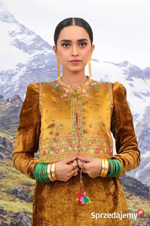 Złota kamizelka gorset S 36 etno folk boho haft zachodniopomorskie