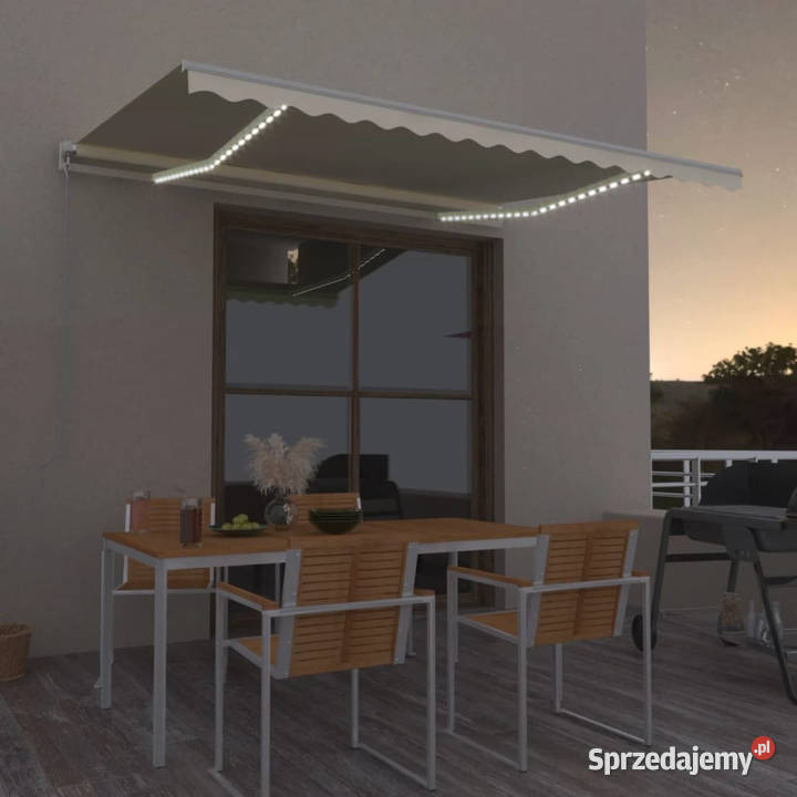 Ręcznie zwijana markiza z LED 400 x 350 kremowa Markizy i osłony
