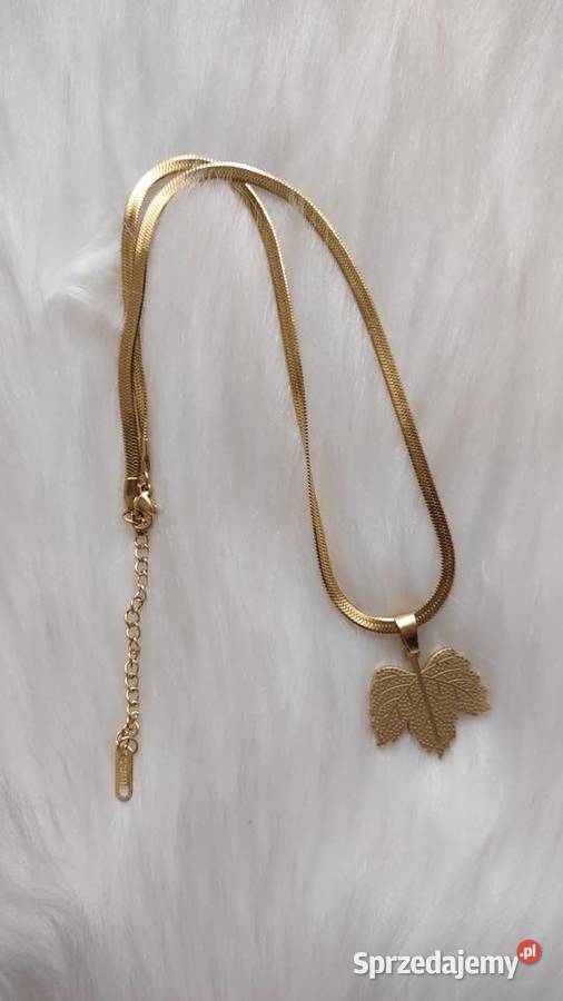 Złoty naszyjnik żmijka stal chirurgiczna liść Olkusz