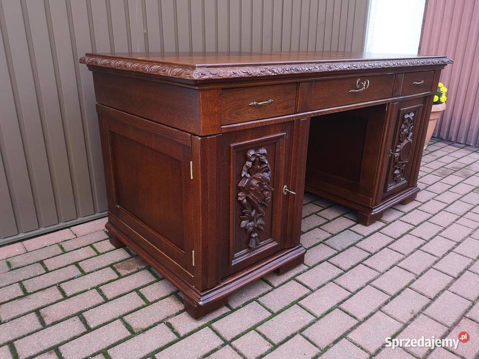 Biurko Dębowe Rozbieralne Jednostronne Stare Swarzędz