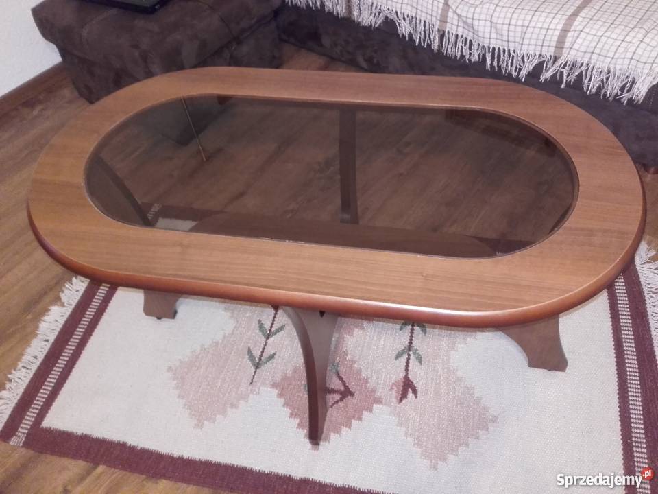 STOLIK KAWOWY ŁĄWA Z SZYBĄ ORZECH Nysa