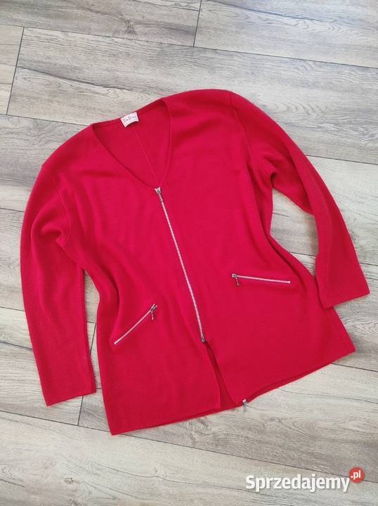 Czwerwony sweter zamek zip Vintage y2k 80 90s Jasło