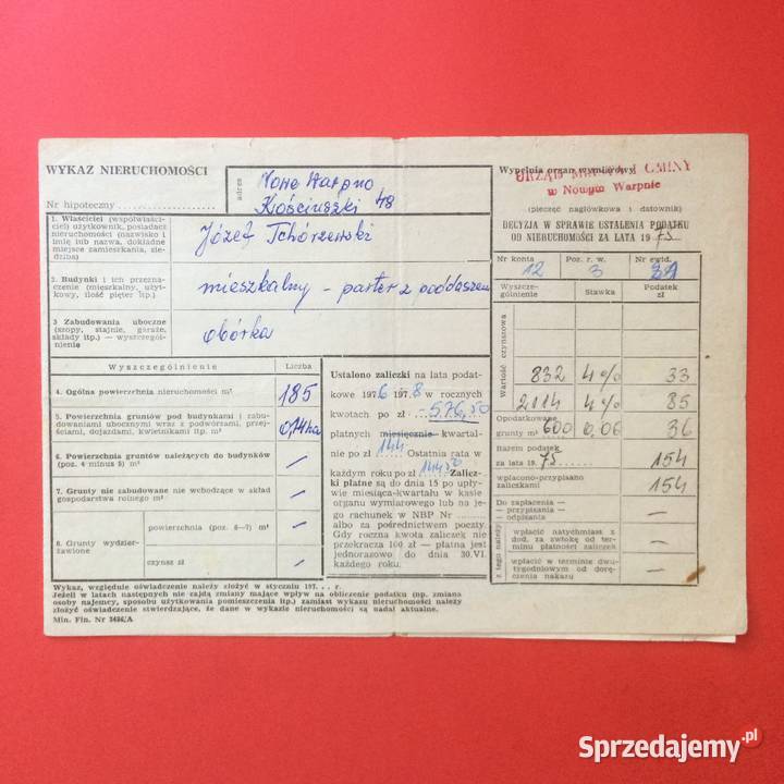 1755 Wykaz Nieruchomości Nowe Warpno Antykwariat zachodniopomorskie Szczecin sprzedam