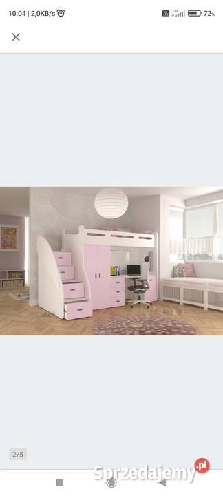 Piętrowe łóżko dziecięce z biurkiem i szafą