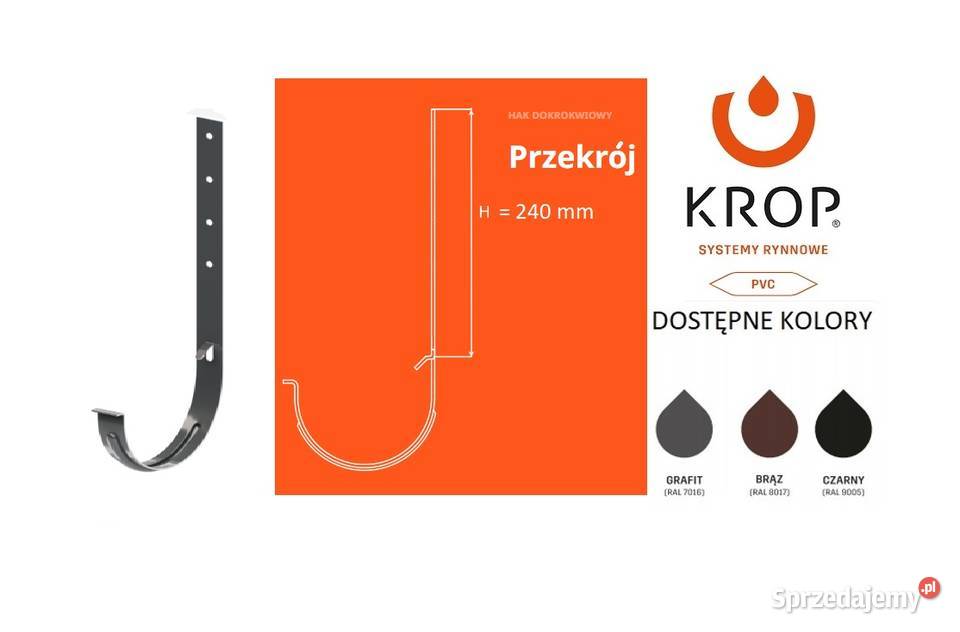 Krop HAK DOKROKWIOWY UCHWYT RYNNY PVC DŁUGI BRĄZ Hajnówka