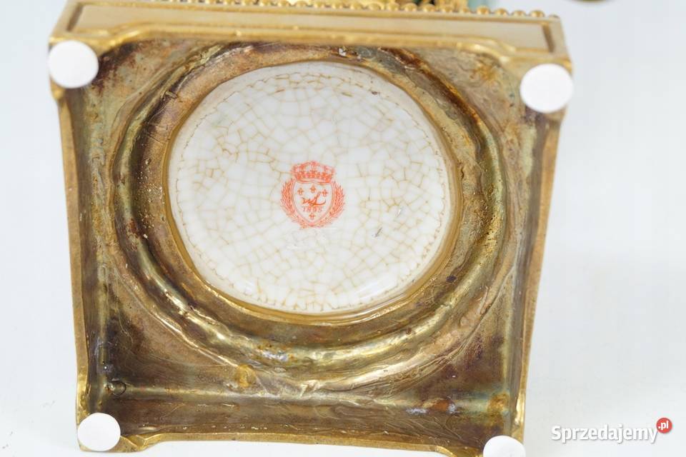 Porcelanowy wazon okuty brązem świecznik zielony wielkopolskie