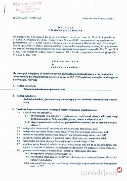 sprzedaży gruntu 6253m2 Gromadzin pomorskie