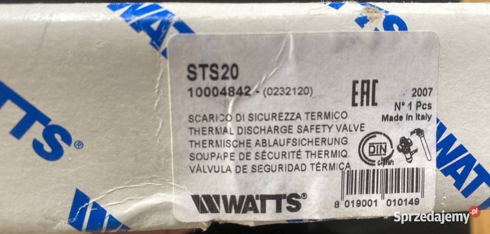 Termostatyczny zawór bezpieczeństwa WATTS STS20 Rzeszów sprzedam