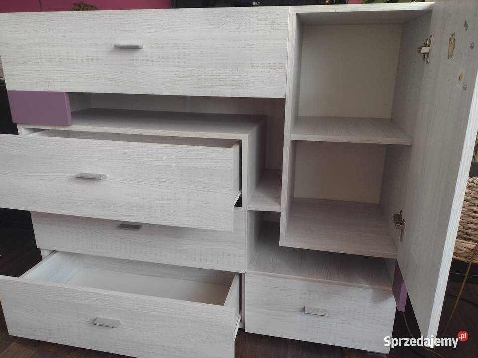 Komoda szro różowa duża z szufladami Kutno